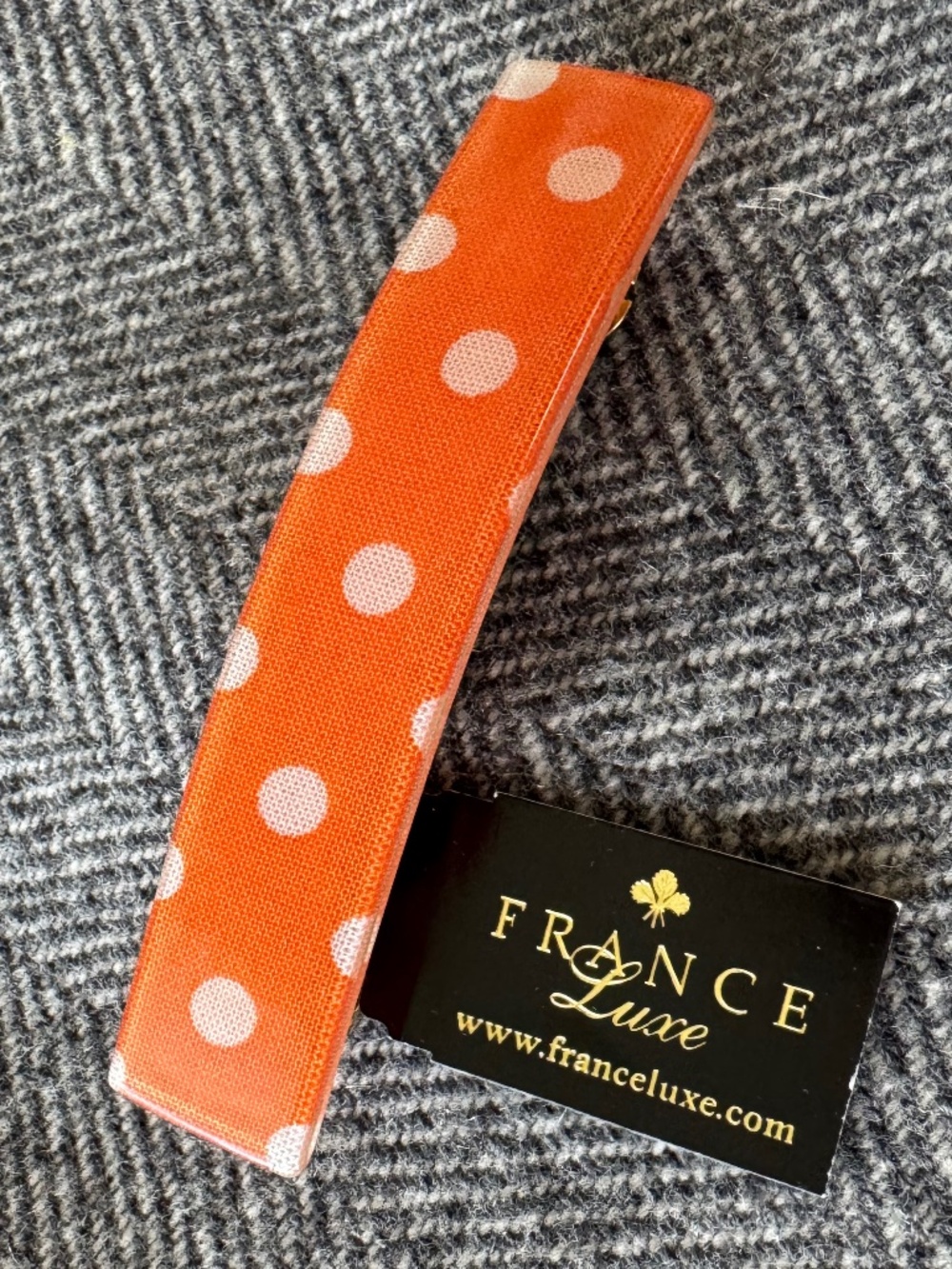 NWT, FRANCE LUXE, RECTANGLE POLKA DOT BARRETTE WITH FRENCH CLIP